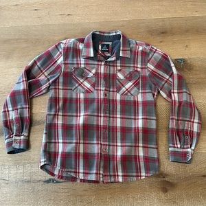 Prana Flannel Shirt, Red, Dark Grey, Light Grey (Sz Lrg)